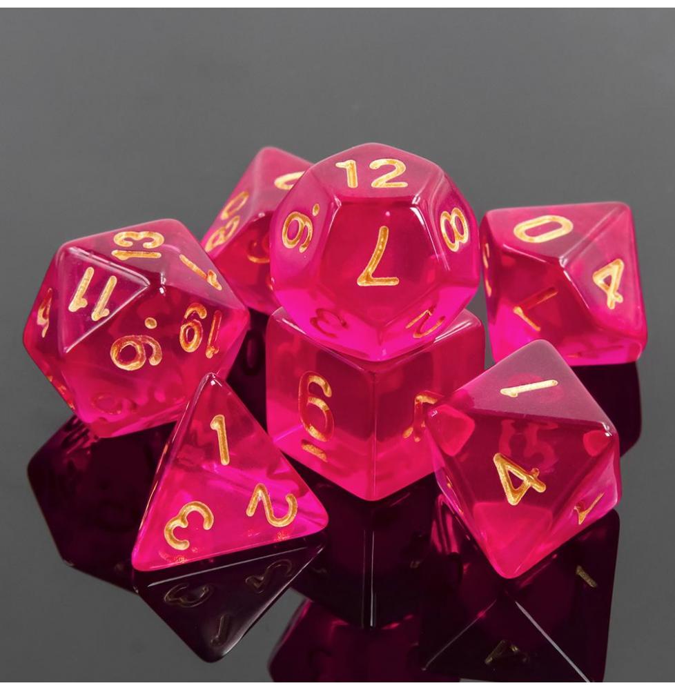 Lot de 7 dés Multiformat – 16mm - Violet Foncé Transparent