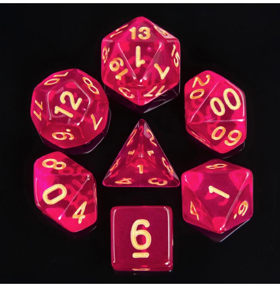 Lot de 7 dés Multiformat – 16mm - Violet Foncé Transparent