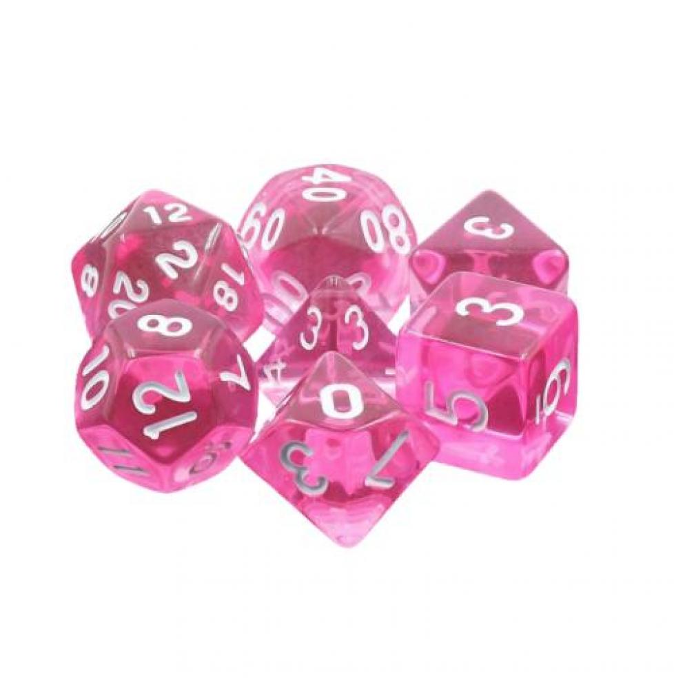 Lot de 7 Dés en boîte – Gemmes Magenta