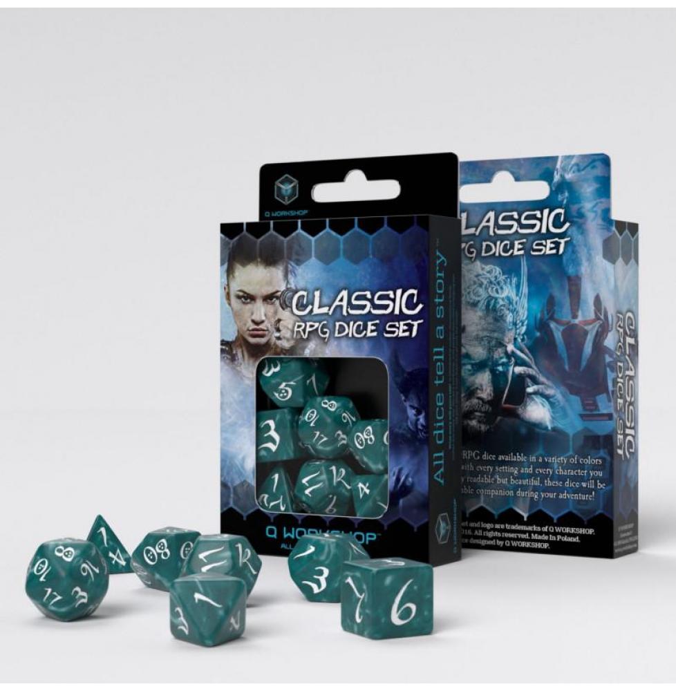 Lot de 7 dés - Classic RPG - Vert perlé et blanc