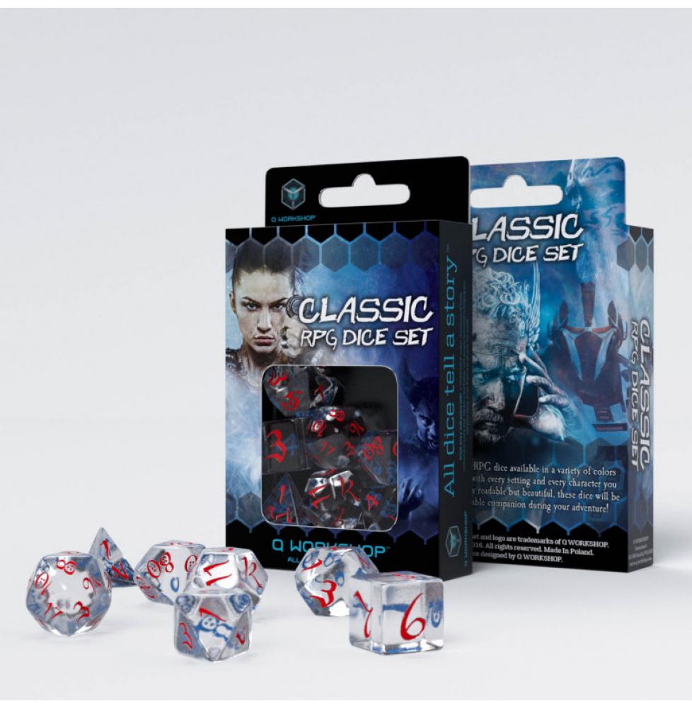 Lot de 7 dés- Classic RPG- Transparent bleu et rouge 