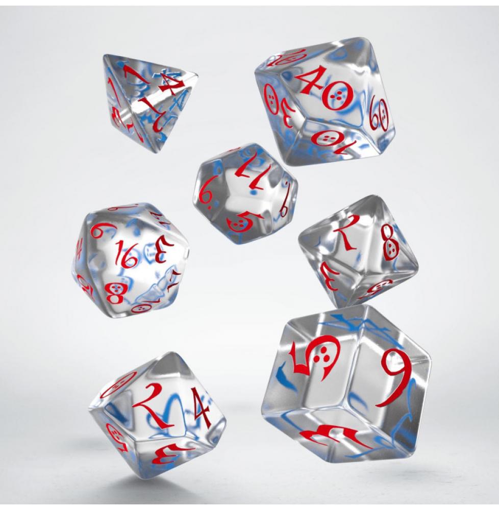 Lot de 7 dés- Classic RPG- Transparent bleu et rouge 