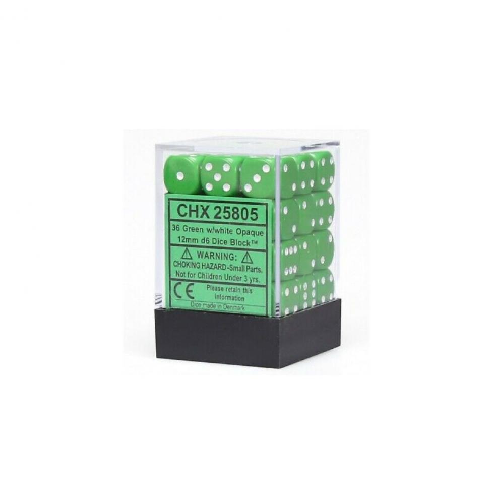 CHESSEX - Set de 36 dés 6 - OPAQUE - Vert/Blanc