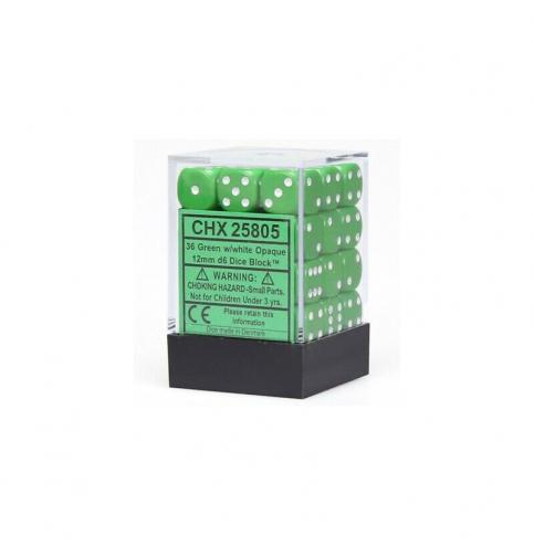 CHESSEX - Set de 36 dés 6 - OPAQUE - Vert/Blanc