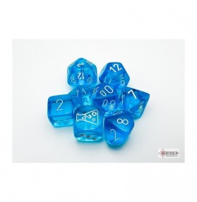 CHESSEX - Set de 8 dés - TRANSPARENT Bleu Tropical / Blanc