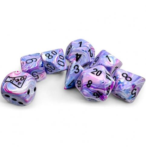 CHESSEX - Set de 8 dés - FESTIVE Hortensia / Noir (Lumière Noire) 