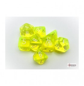 CHESSEX - Set de 8 dés - TRANSPARENT Jaune Fluo / Blanc