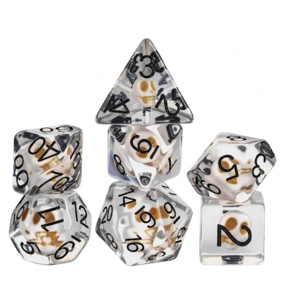 Lot de 7 dés résine gamme Insert - en boite - Crâne