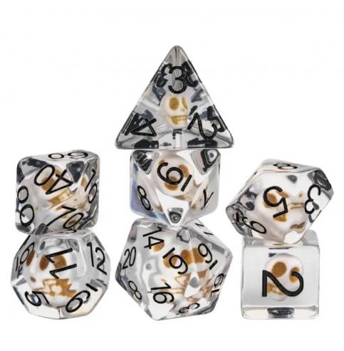 Lot de 7 dés résine gamme Insert - en boite - Crâne